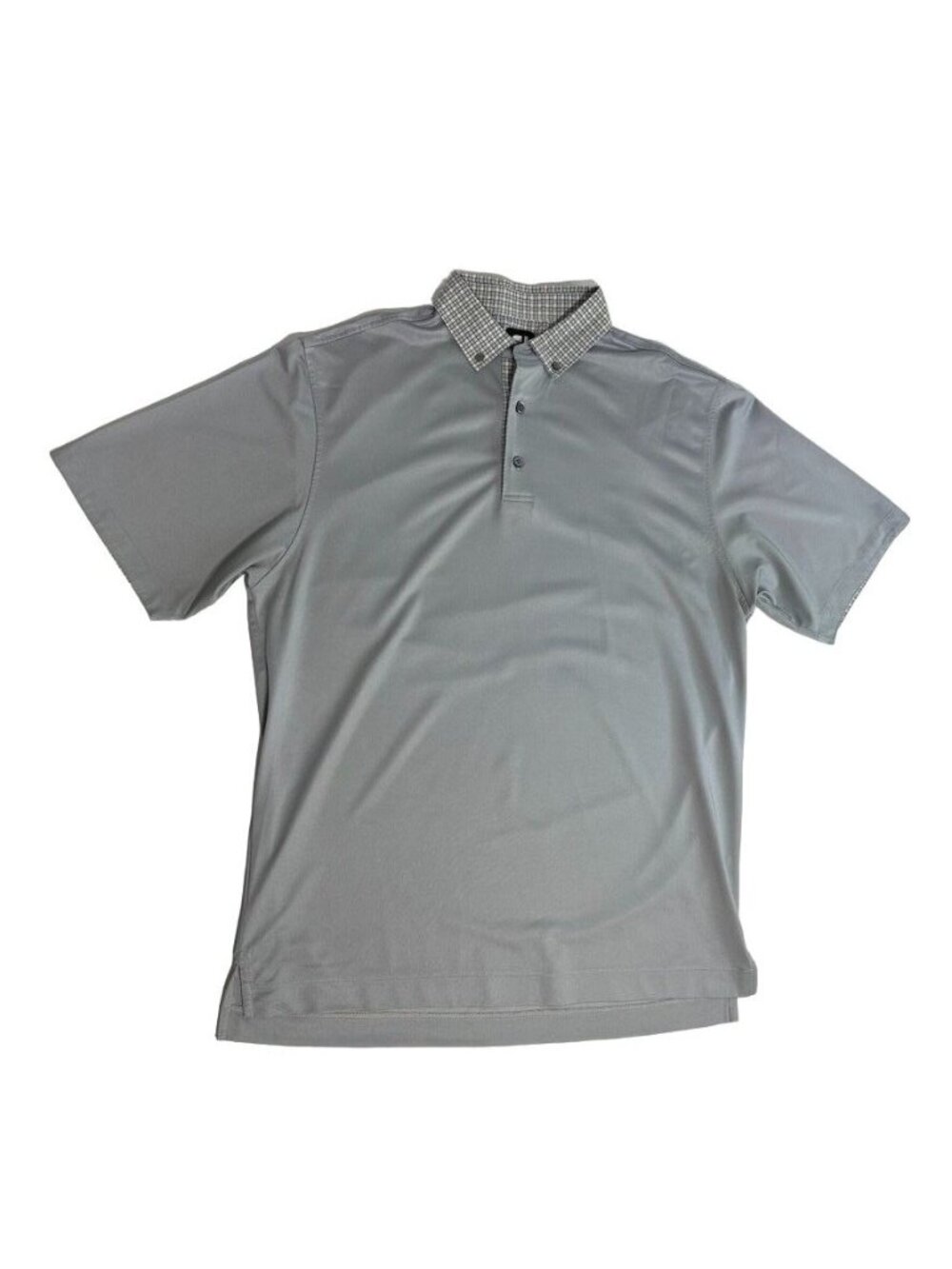 FOOTJOY Golf Polo Shirt Solid Gray w Plaid Collar Polyester Mens LARGE